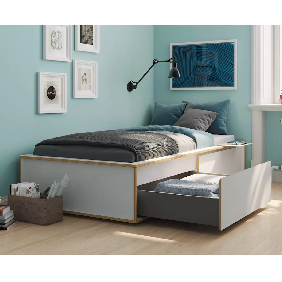 Bett SPAZE 140x200cm mit Kopfteil 2 Schubladen Müller Small Living weiß