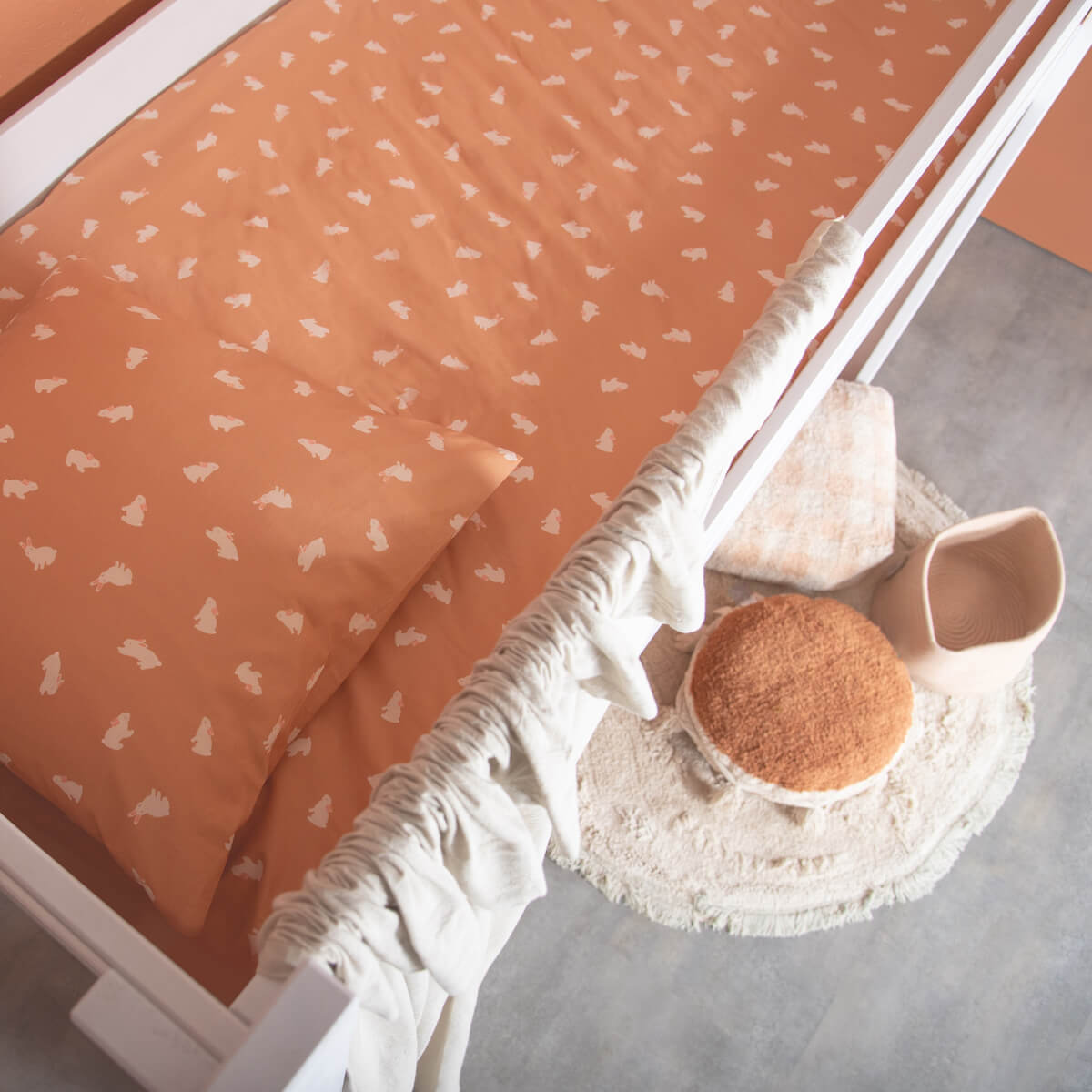 Bettdeckenbezug Kids RABBITS orange 140x200cm und Kissenbezug 50x70cm