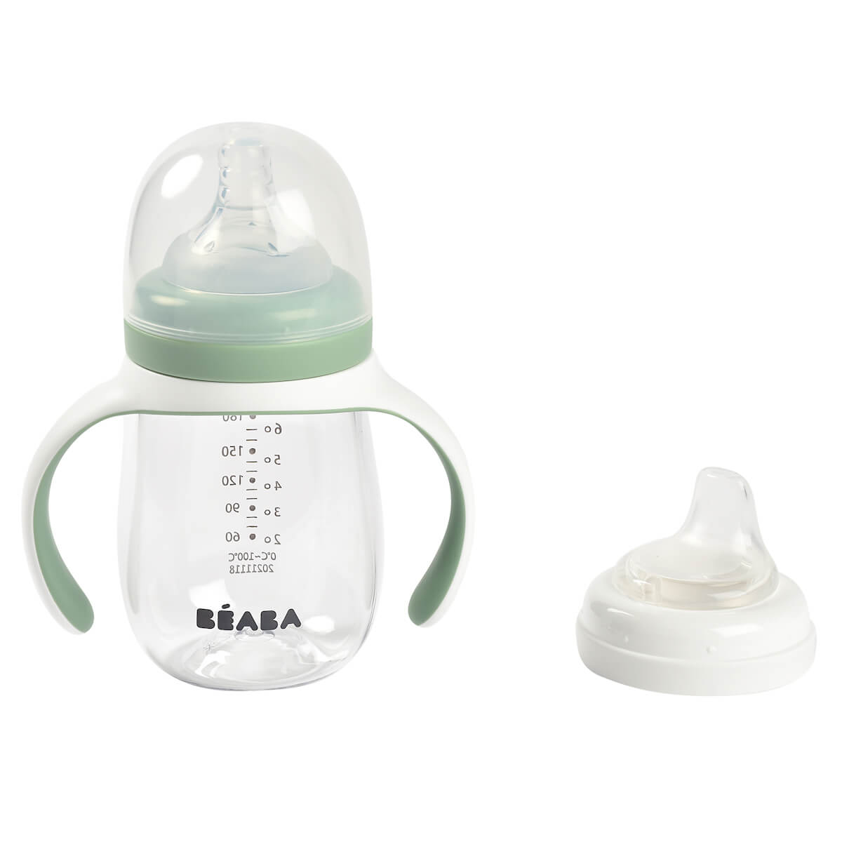 Biberón de aprendizaje antigoteo 2 in 1 210ml Beaba verde salvia
