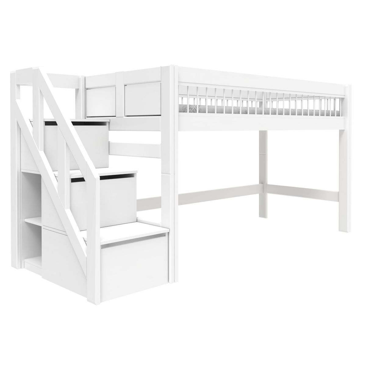 BREEZE Halbhochbett mit Treppe Rollboden Lifetime