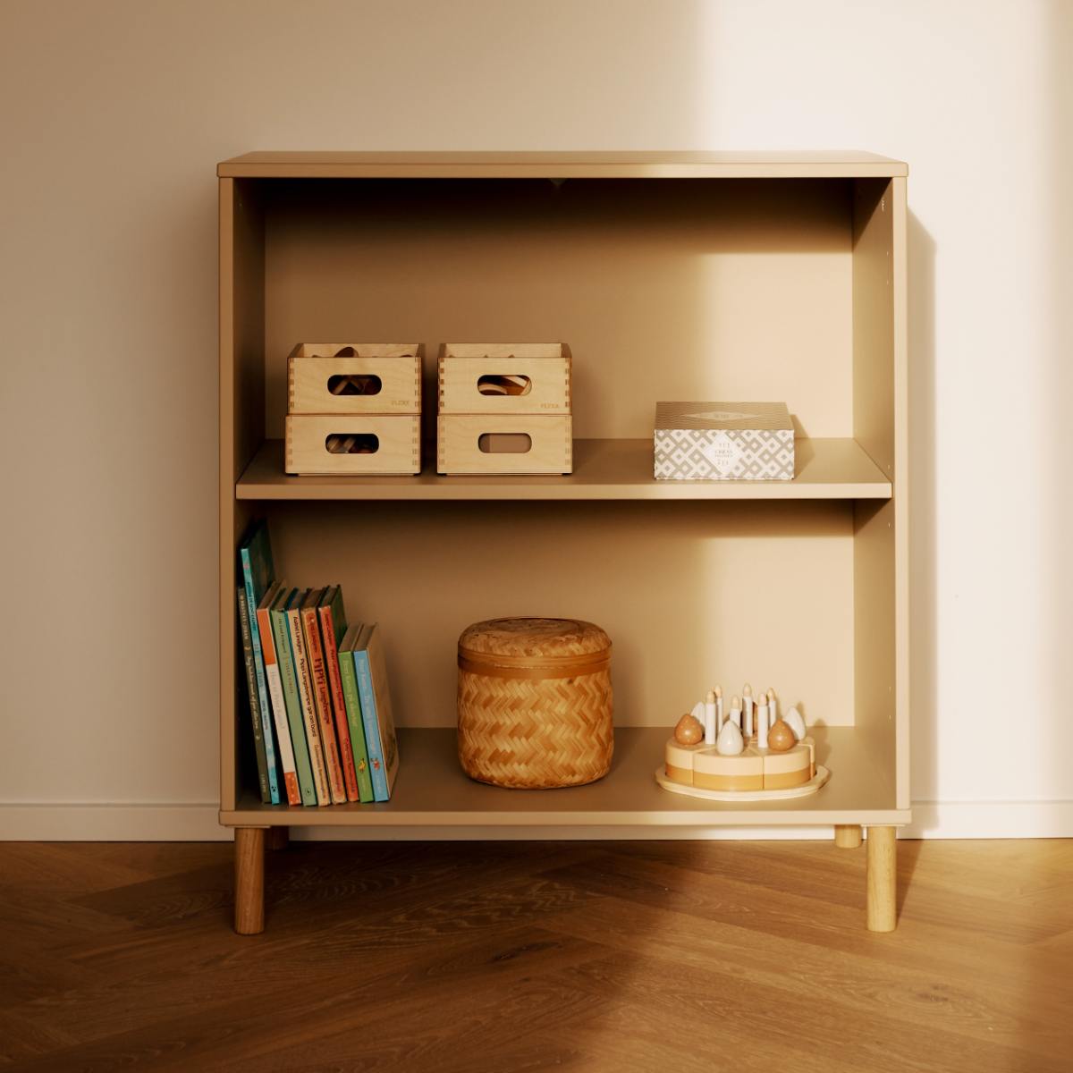 Bücherregal mit Fuß 1 Fachboden SAGA Flexa Hafer Eiche