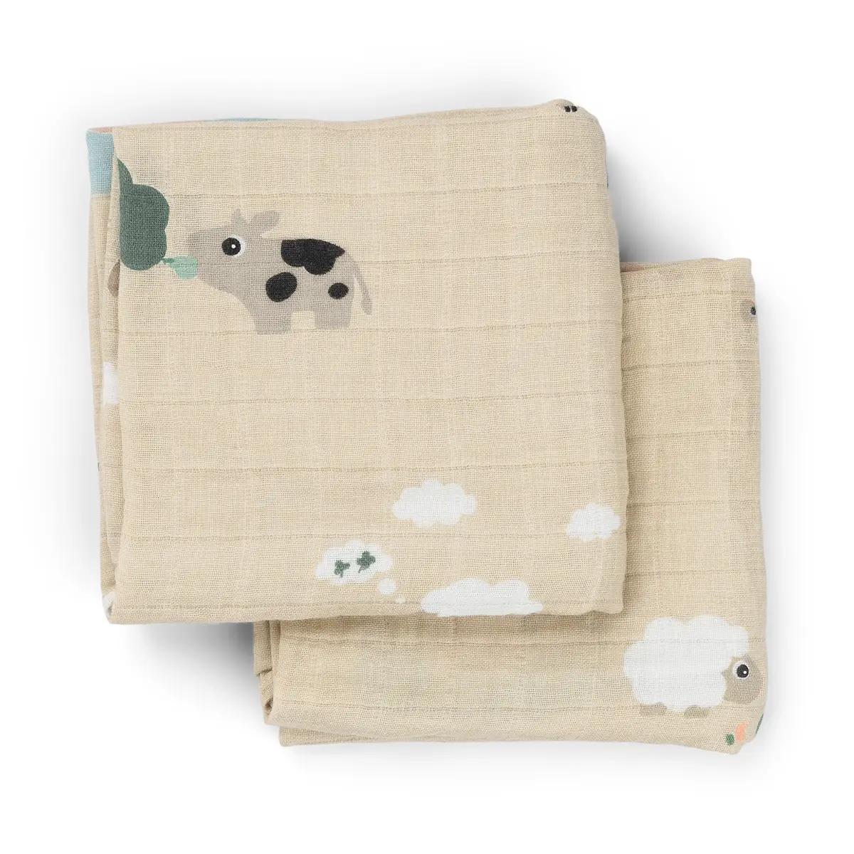 Burp cloth 2-pack Tiny farm Done by deer Sand