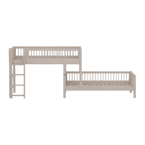 Cama combinada CLASSIC altura media escalera vertical barandilla de seguridad con puntales pino macizo. FLEXA