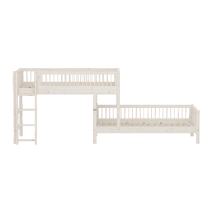 Cama combinada CLASSIC altura media escalera vertical protección contra caídas con puntales madera maciza de pino. FLEXA