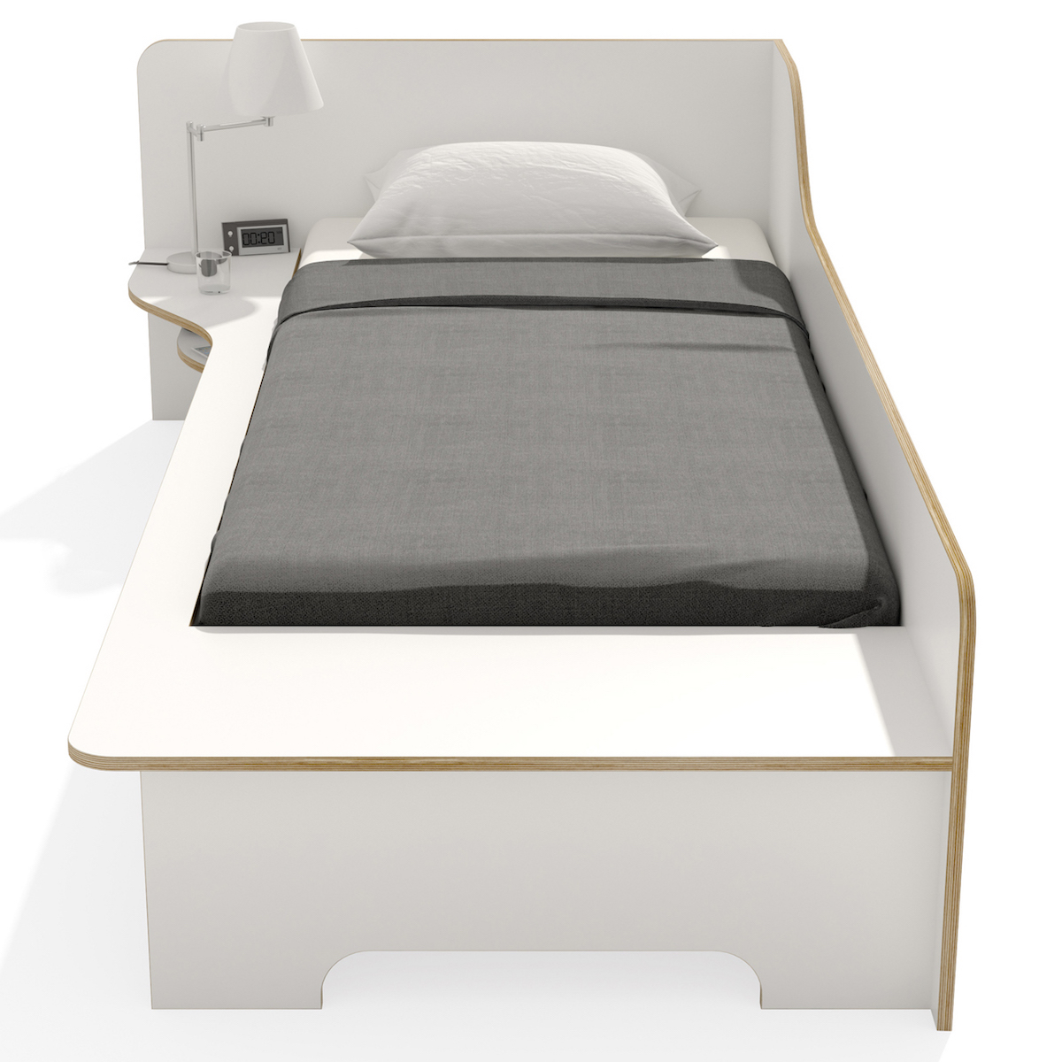 Einzelbett 90x200cm Bettkasten linke Ausführung PLANE Müller Small Living weiß