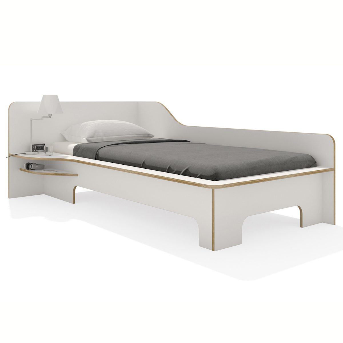 Einzelbett 90x200cm linke Ausführung PLANE Müller Small Living weiß-Birkenkante