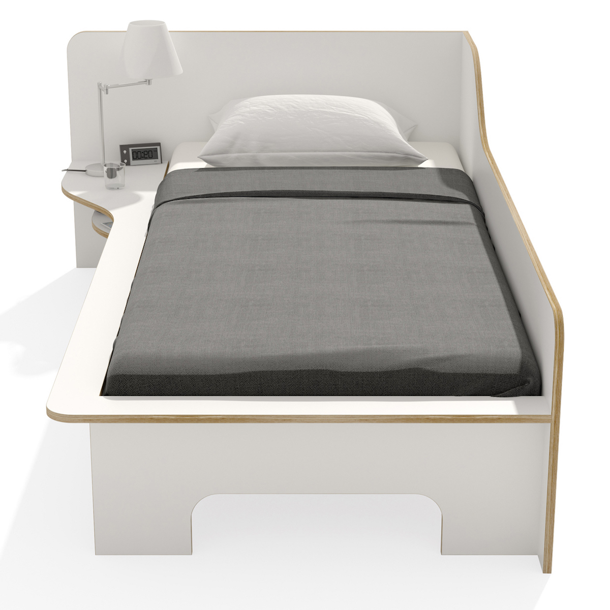 Einzelbett 90x200cm linke Ausführung PLANE Müller Small Living weiß-Birkenkante