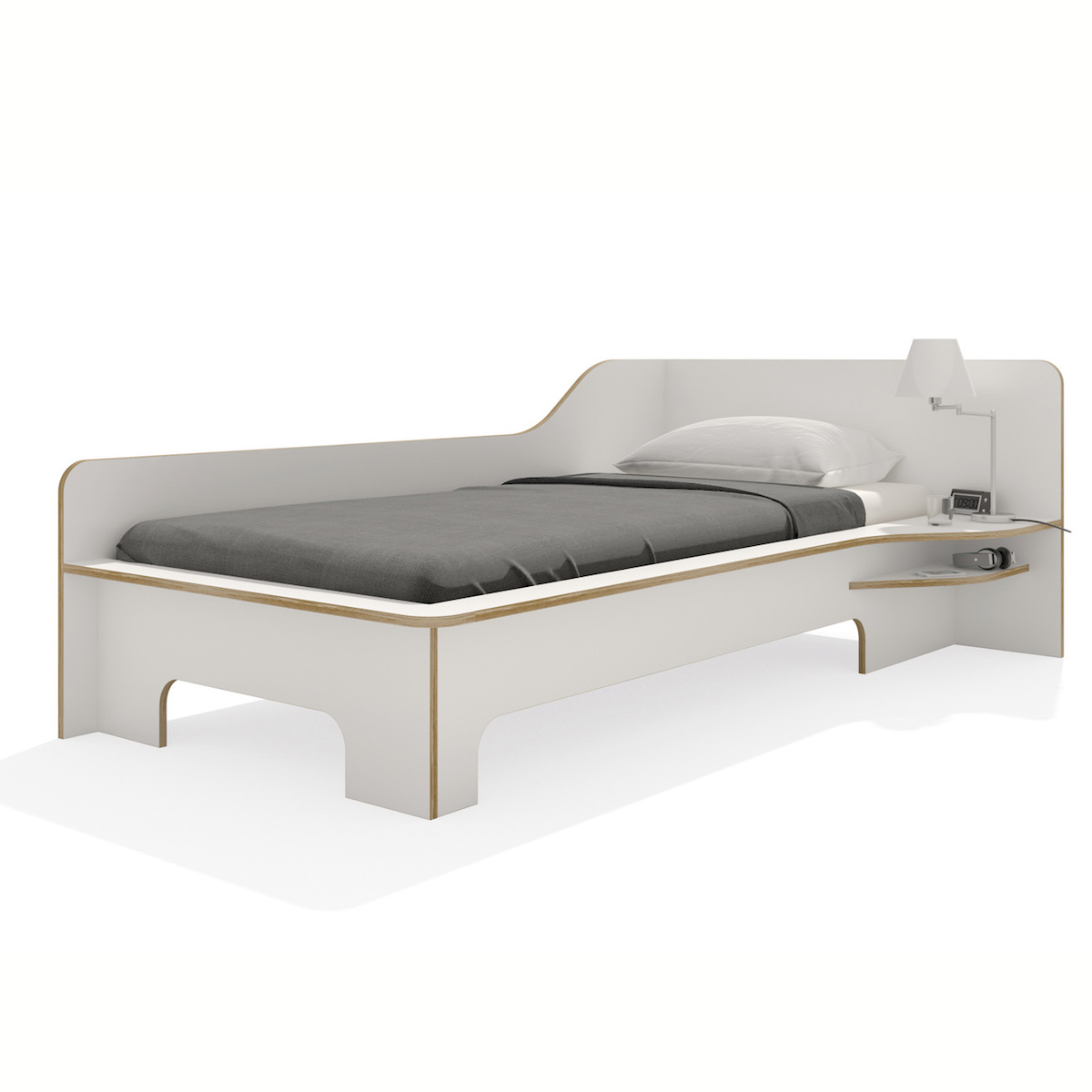 Einzelbett 90x200cm rechte Ausführung PLANE Müller Small Living weiß-Birkenkante