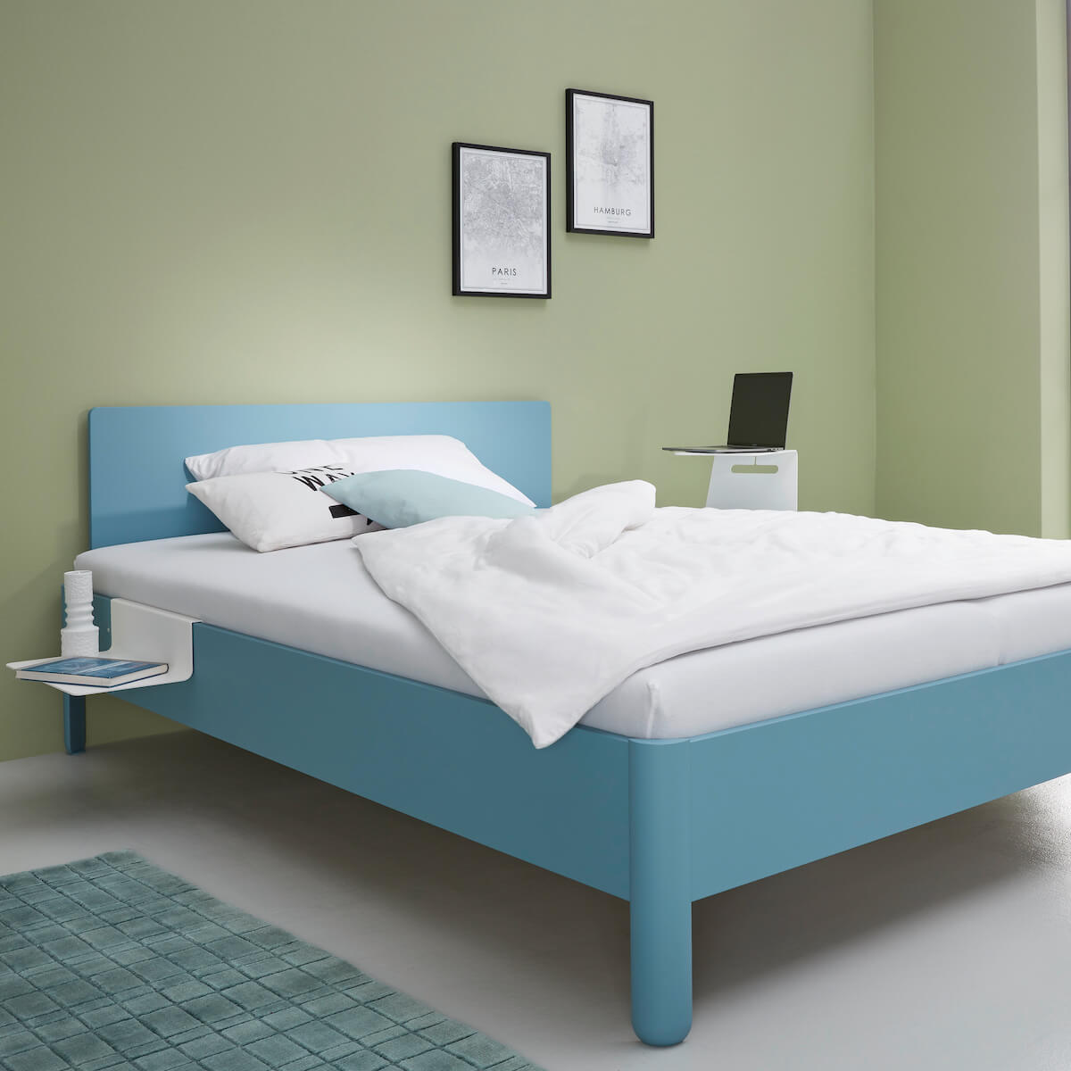 Einzelbett mit Kopfteil 120x200cm NAIT Müller Small Living Silbertannenblau