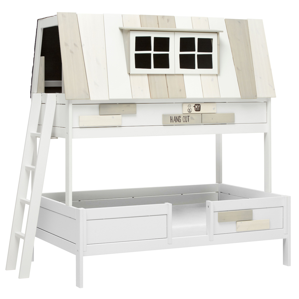 Etagenbett 140x200cm Außenleiter mit Deluxe Lattenrost HANGOUT Lifetime weiß