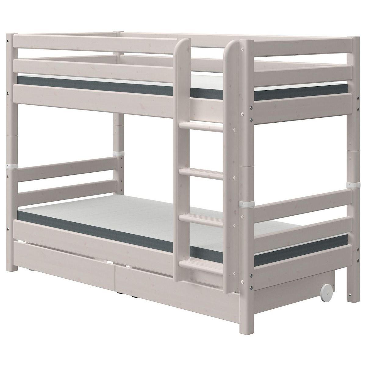 Etagenbett 90x200cm gerade Leiter 2 Schubladen CLASSIC grey washed