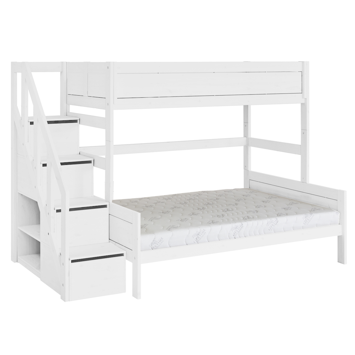 Family Etagenbett mit Treppe 90x200cm/140x200cm Lifetime weiß