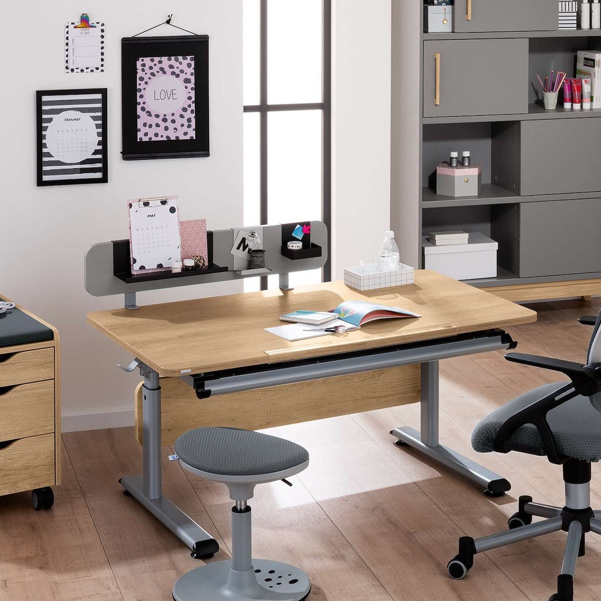 Funktionsbrett, schiefergrau, 3 Hängetabletts DIEGO Schreibtische Paidi Schiefergrau