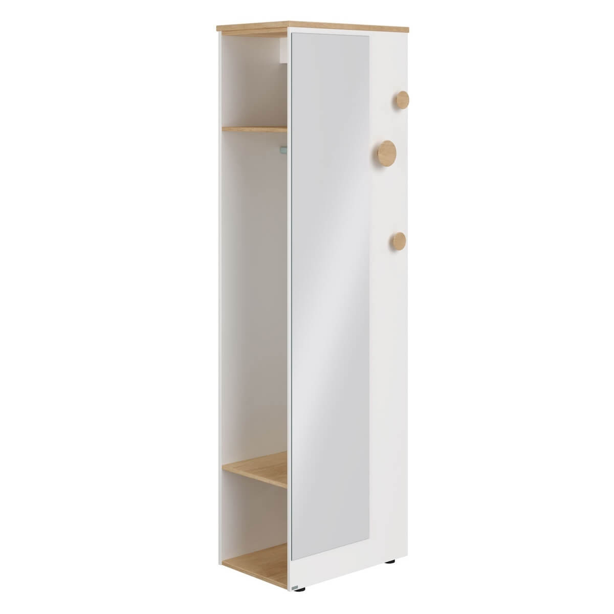 Garderobe, 2 Einlegeböden, 1 Kleiderstange, 1 Spiegel, 3 Knöpfe, kann an der schmalen oder breiten Seite des Eckschranks befestigt oder frei montiert werden OSCAR Paidi Eiche Nebraska / weiß
