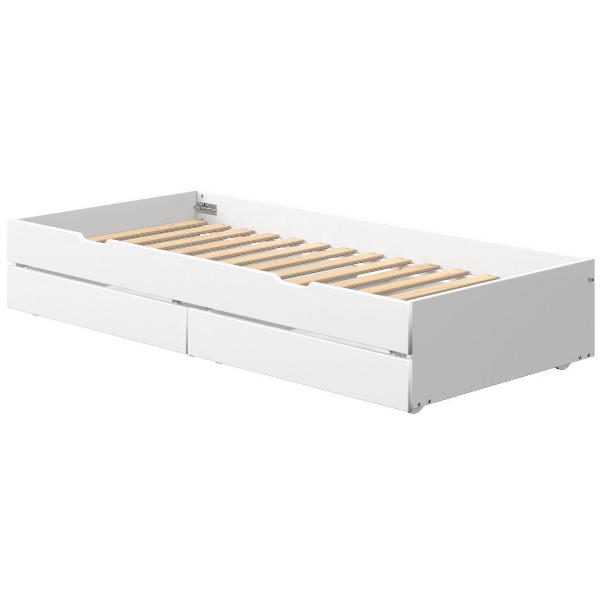 Gästebett auf Rollen + 2 Schubladen 90x190cm WHITE Flexa weiß