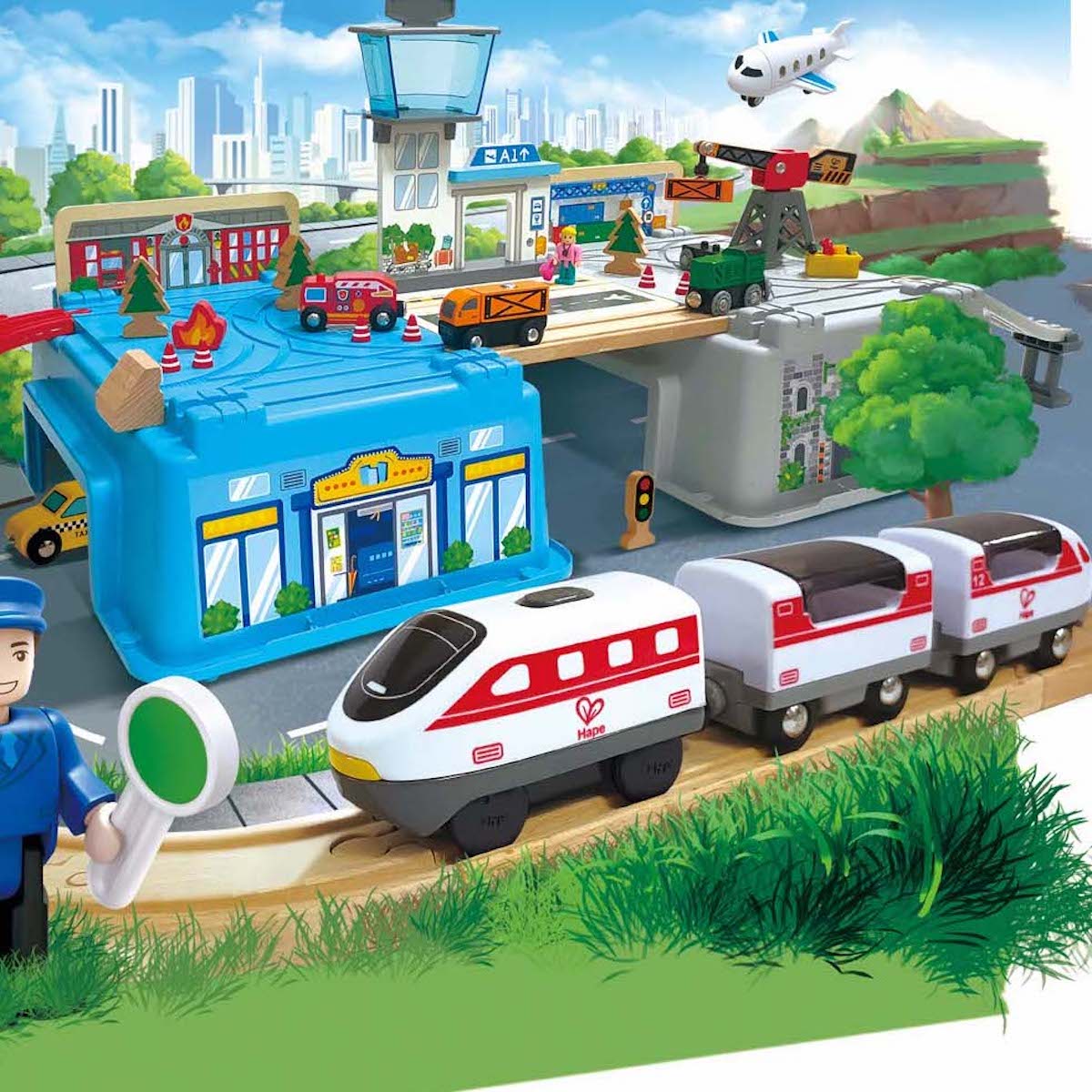 Großstadtlandschaft Eisenbahn in Aufbewahrungsbox Hape