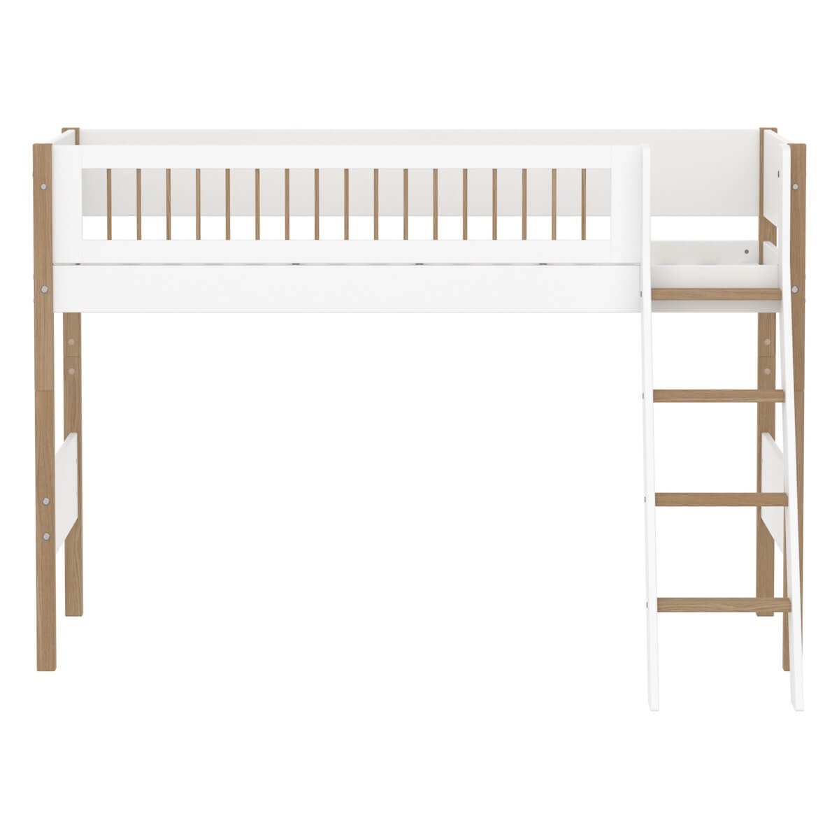 Halbhochbett 90x200cm NOR Flexa Legs + Crossbars Oak SL.Ladder