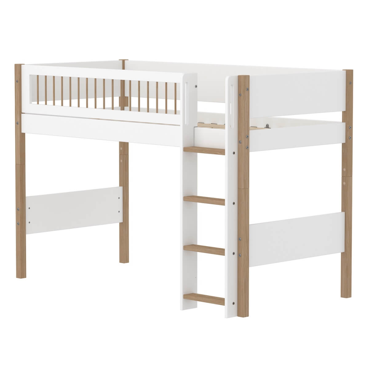 Halbhochbett 90x200cm NOR Flexa Legs + Crossbars Oak Str.Ladder