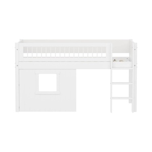 Halbhochbett 90x200cm WHITE crossbar Str. ladder & Tree hut Wht window