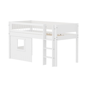 Halbhochbett 90x200cm WHITE crossbar Str. ladder & Tree hut Wht window