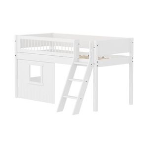 Halbhochbett 90x200cm WHITE crossbars Sl. ladder & Tree hut Wht window