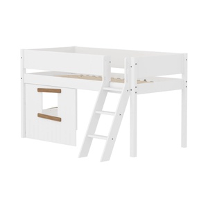 Halbhochbett 90x200cm WHITE Grooves Sl. ladder & Tree hut Oak window