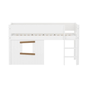 Halbhochbett 90x200cm WHITE Grooves Str. ladder & Tree hut Oak window