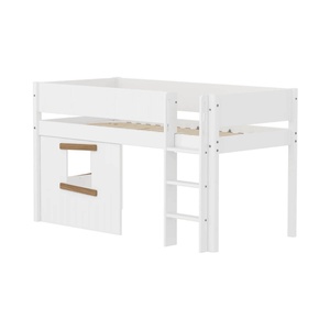 Halbhochbett 90x200cm WHITE Grooves Str. ladder & Tree hut Oak window