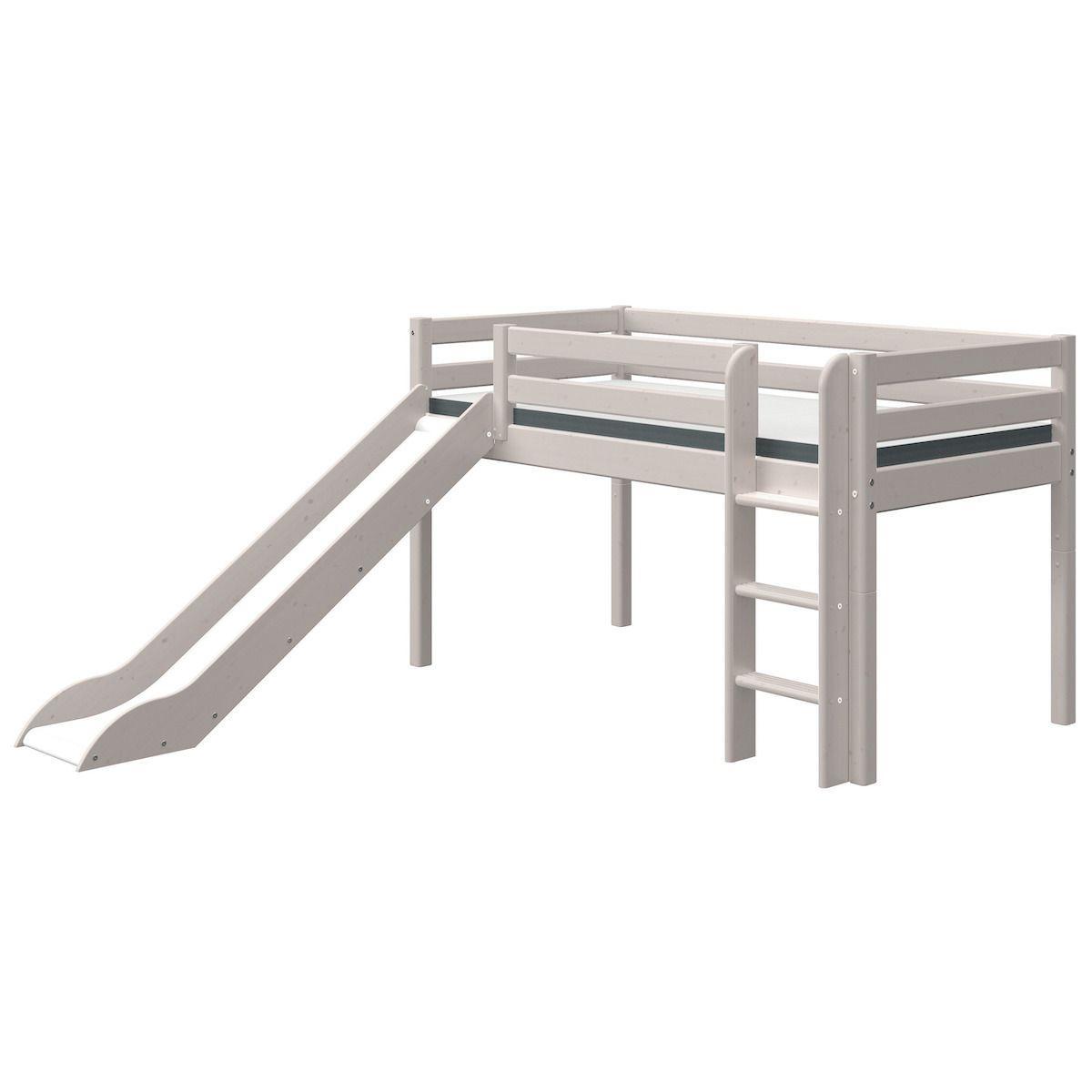 Halbhohes Bett 90x200cm gerade Leiter Rutsche CLASSIC Flexa grey washed