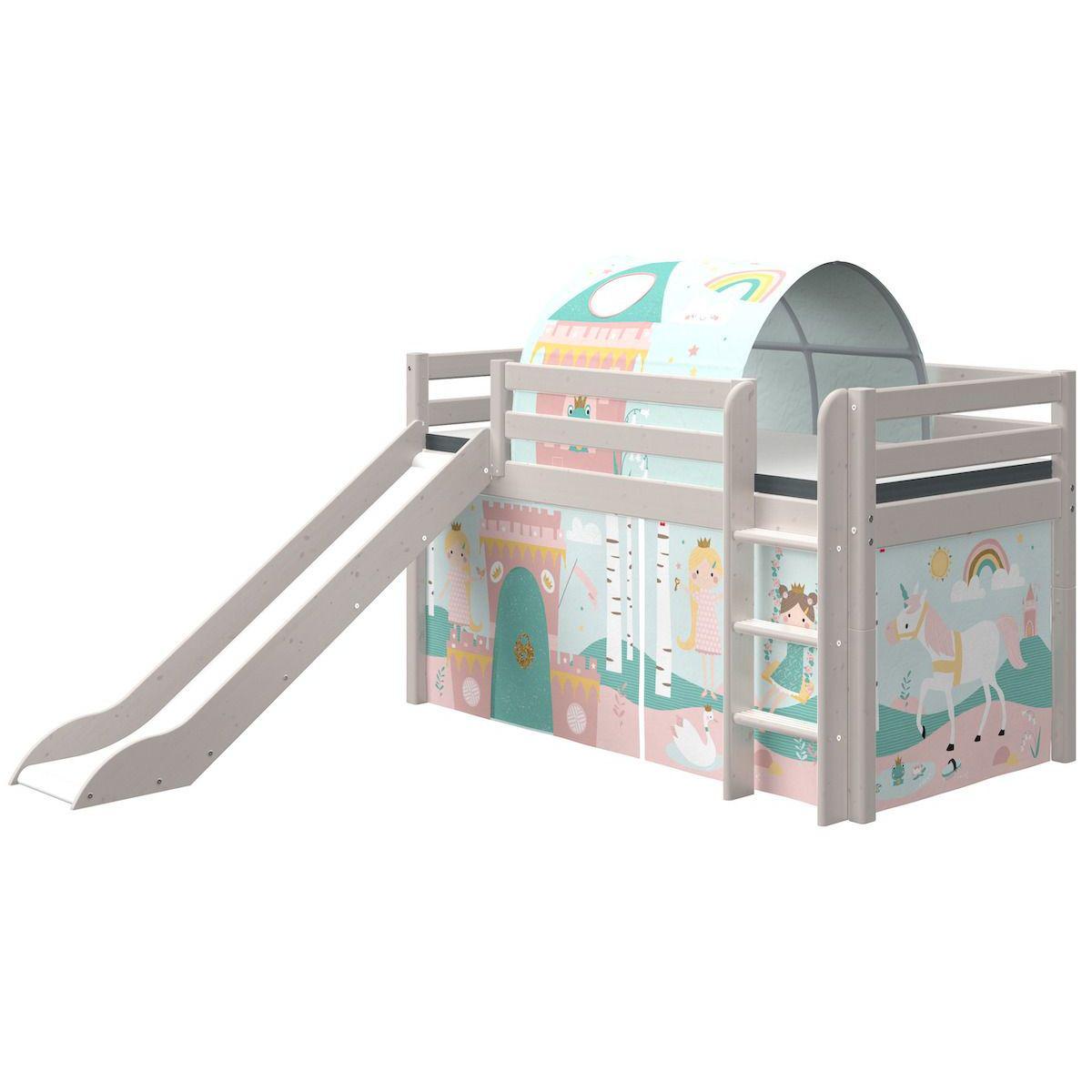 Halbhohes Bett 90x200cm gerade Leiter Rutsche CLASSIC Flexa grey washed