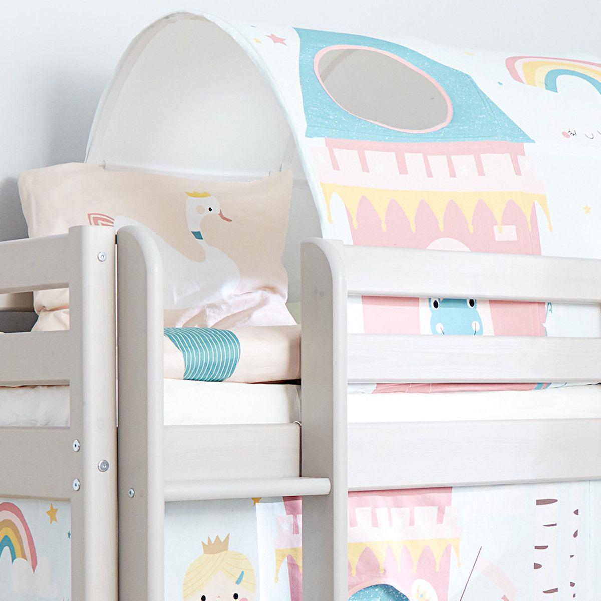 Halbhohes Bett 90x200cm gerade Leiter Rutsche CLASSIC Flexa grey washed