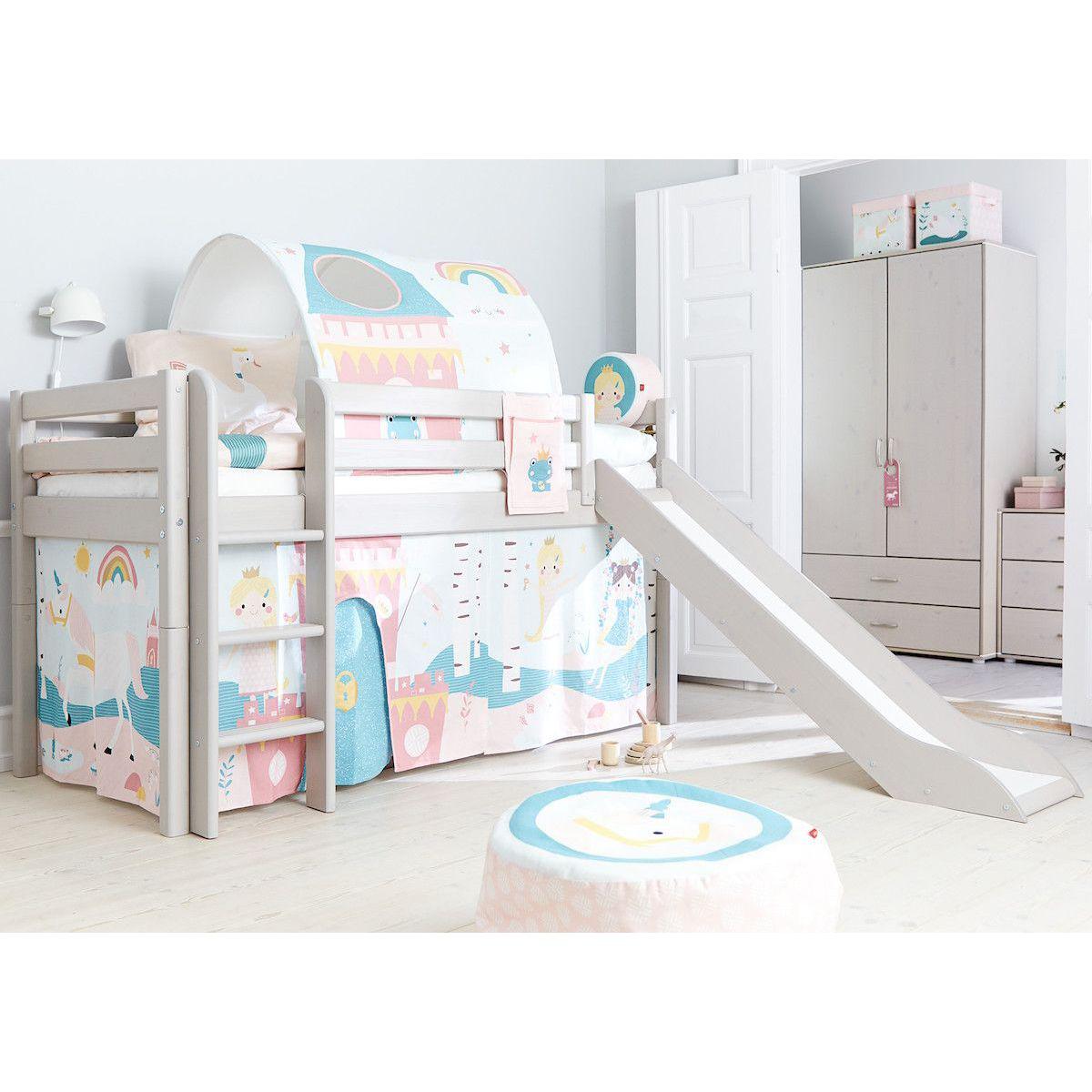 Halbhohes Bett 90x200cm gerade Leiter Rutsche CLASSIC Flexa grey washed