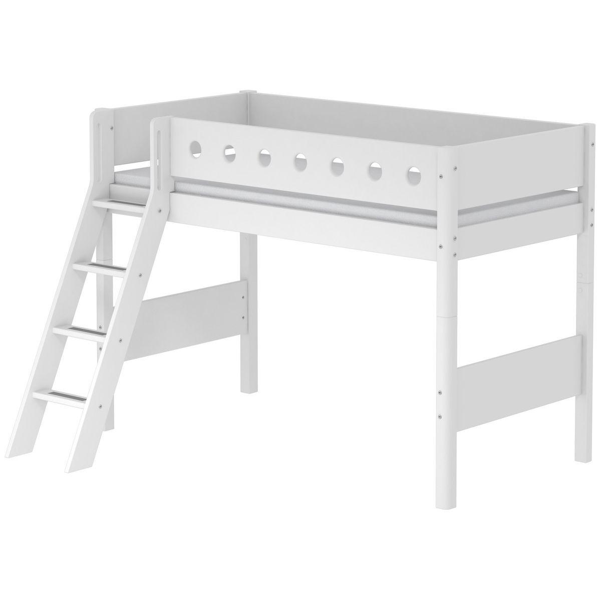 Halbhohes Bett 90x200cm + Schrägleiter WHITE Flexa weiß-weiß