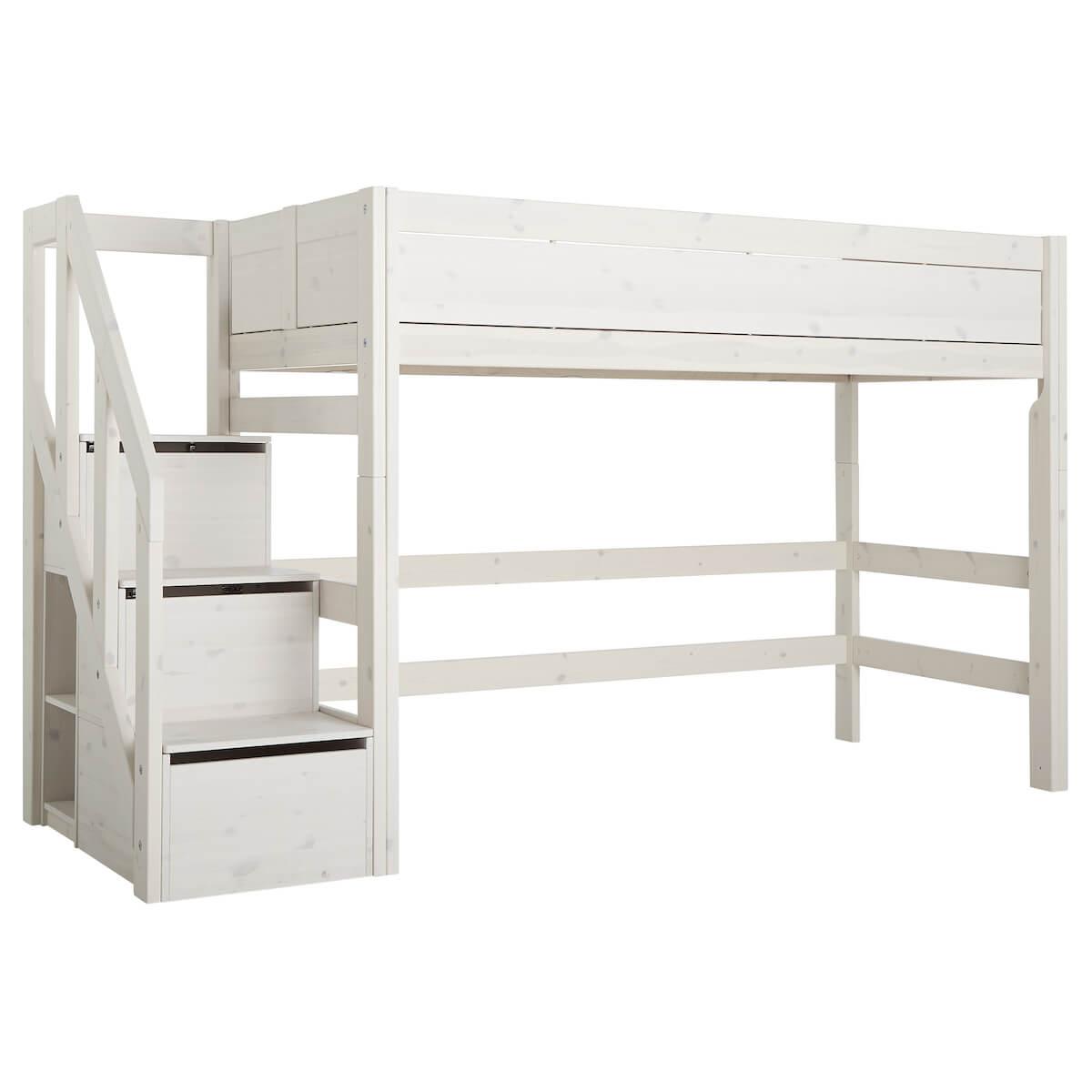 Halbhohes Bett 90x200cm Treppenmodul Lifetime white wash