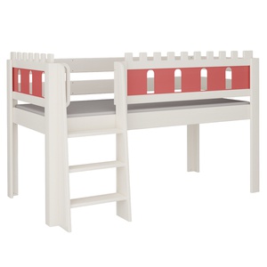 Halbhohes Bett Burg Leiterstiege DELUXE de Breuyn geweißt-rot