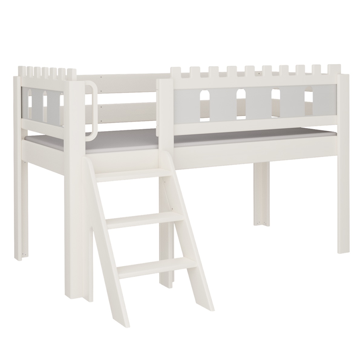 Halbhohes Bett Burg Treppe DELUXE de Breuyn geweißt-grau