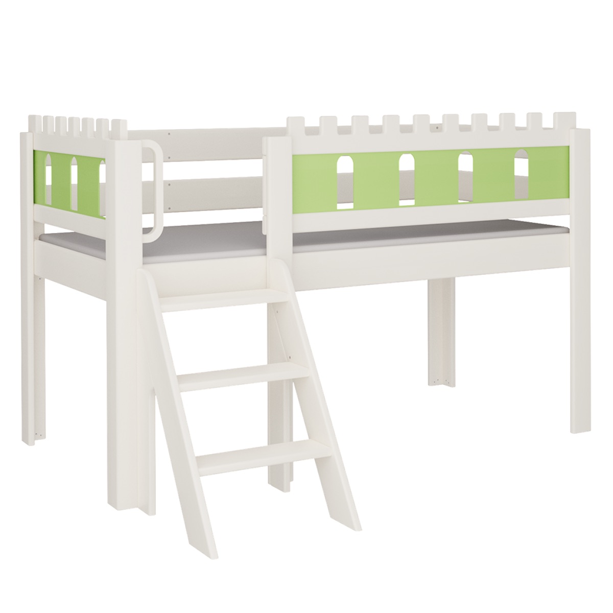 Halbhohes Bett Burg Treppe DELUXE de Breuyn geweißt-grün