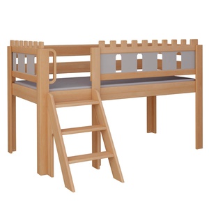 Halbhohes Bett Burg Treppe DELUXE de Breuyn natürlich-grau