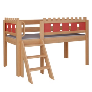 Halbhohes Bett Burg Treppe DELUXE de Breuyn natürlich-rot