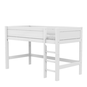 Halbhohes Bett + gerade Leiter + Deluxe Lattenrost Lifetime weiß