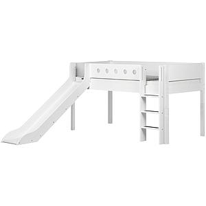 Halbhohes Bett mitwachsend 90x200cm mit gerader Leiter-Rutsche WHITE Flexa weiß-weiß