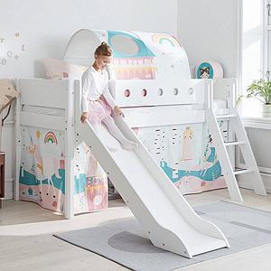 Halbhohes Bett mitwachsend 90x200cm mit gerader Leiter-Rutsche WHITE Flexa weiß-weiß