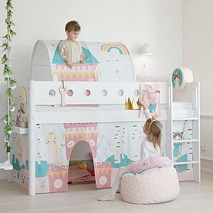 Halbhohes Bett mitwachsend 90x200cm mit gerader Leiter WHITE Flexa weiß-weiß