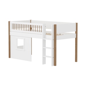 Halbhohes Bett NOR mit Hausfronten, senkrechter Leiter + Absturzsicherung FLEXA