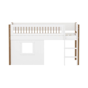 Halbhohes Bett NOR mit Hausfronten, senkrechter Leiter + Absturzsicherung FLEXA