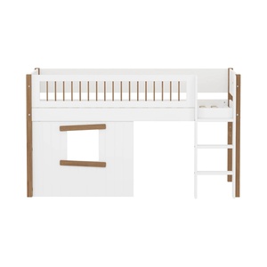 Halbhohes Bett NOR mit Hausfronten, senkrechter Leiter + Absturzsicherung FLEXA