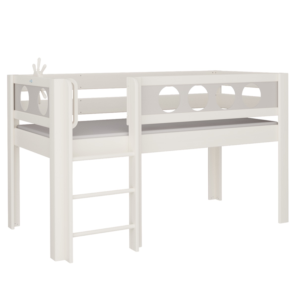 Halbhohes Bett Pirat Leiterstiege DELUXE de Breuyn geweißt-grau