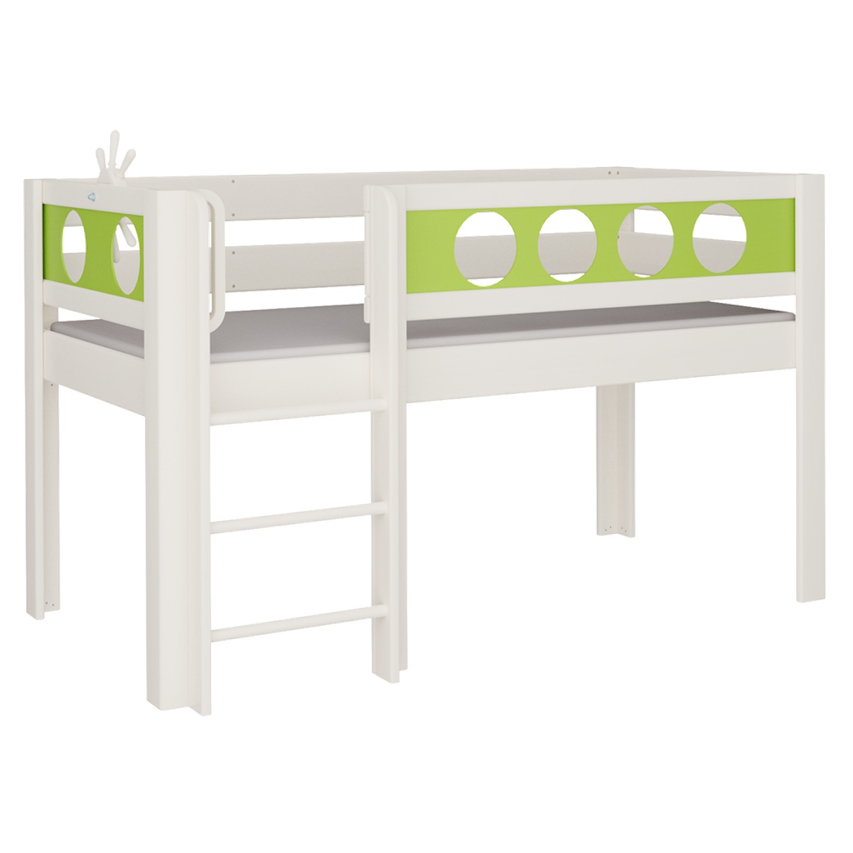 Halbhohes Bett Pirat Leiterstiege DELUXE de Breuyn geweißt-grün