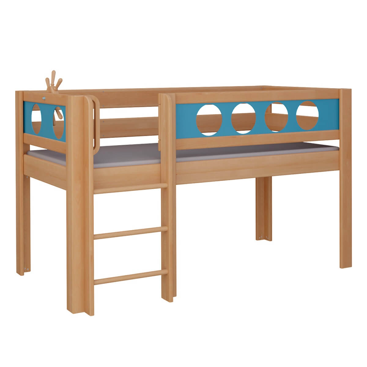 Halbhohes Bett Pirat Leiterstiege DELUXE de Breuyn natürlich-blau