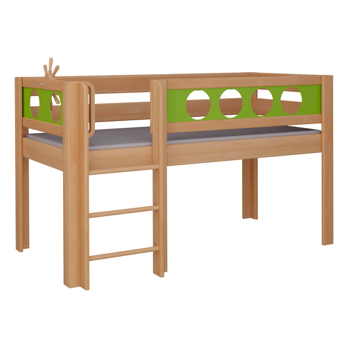 Halbhohes Bett Pirat Leiterstiege DELUXE de Breuyn natürlich-grün